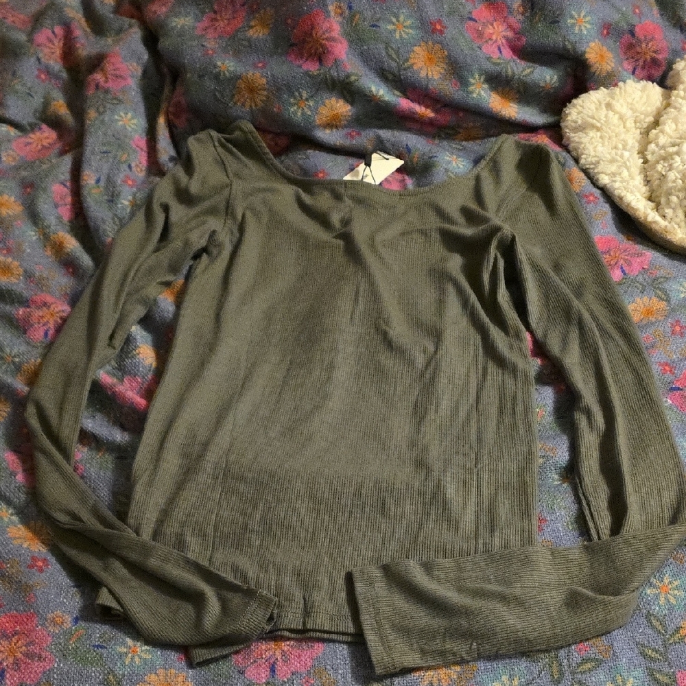 Joah Brown Olive Ribbed Long Sleeve Top - Picture 7 of 7